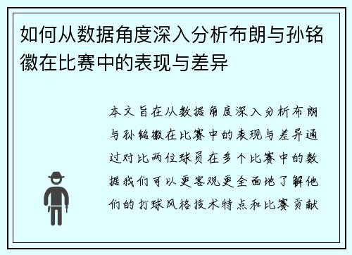 如何从数据角度深入分析布朗与孙铭徽在比赛中的表现与差异 如何从数据角度深入分析布朗与孙铭徽在比赛中的表现与差异